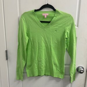 Lilly Pulitzer Bright Green V-Neck Sweater Size Small